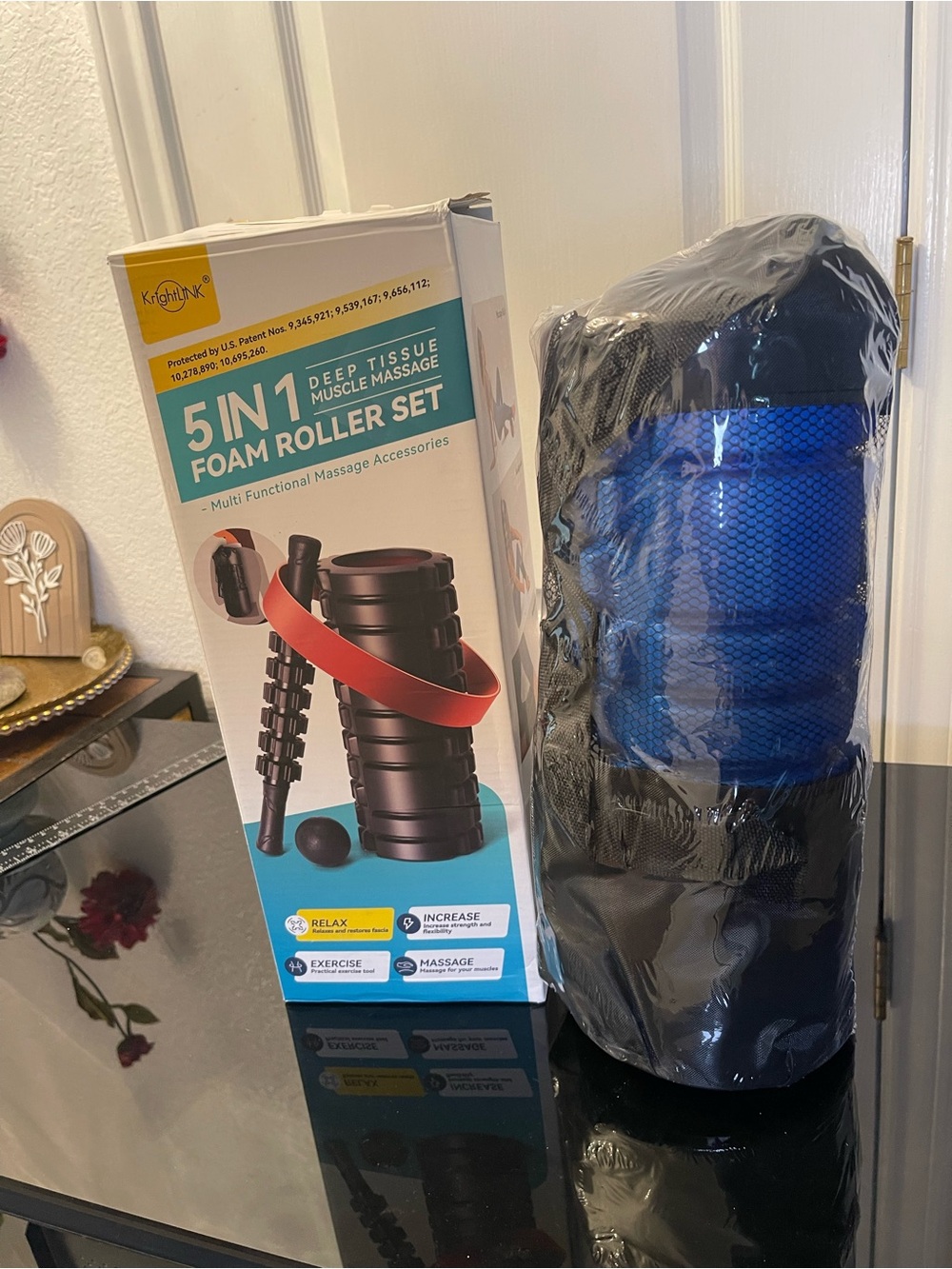 Krightlink 5-in-1 Deep Tissue Massage Grid Foam Roller Set 13in Blue/Black